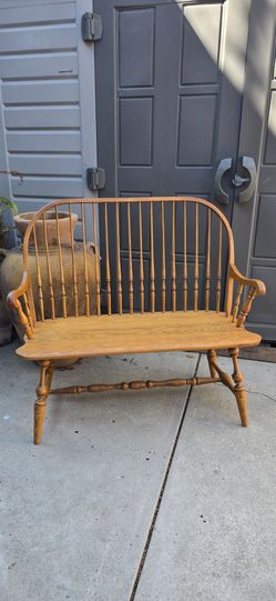 Vintage  solid oak Hitchcock windsor bench