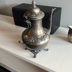 Vintage Silver Plated Coffee Pot with Ornate Repousse Design