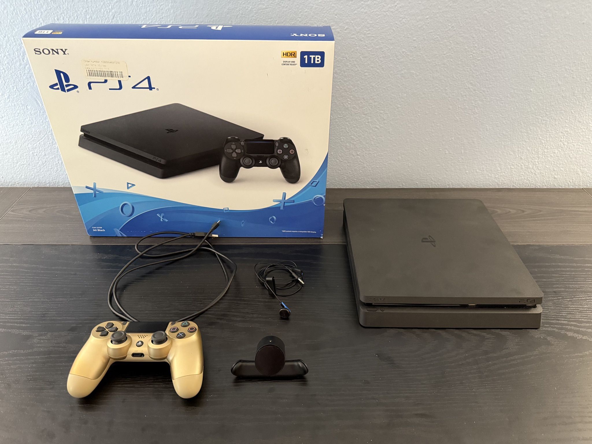 PlayStation 4 Slim 1TB, Gold Controller + Back Button Attachment