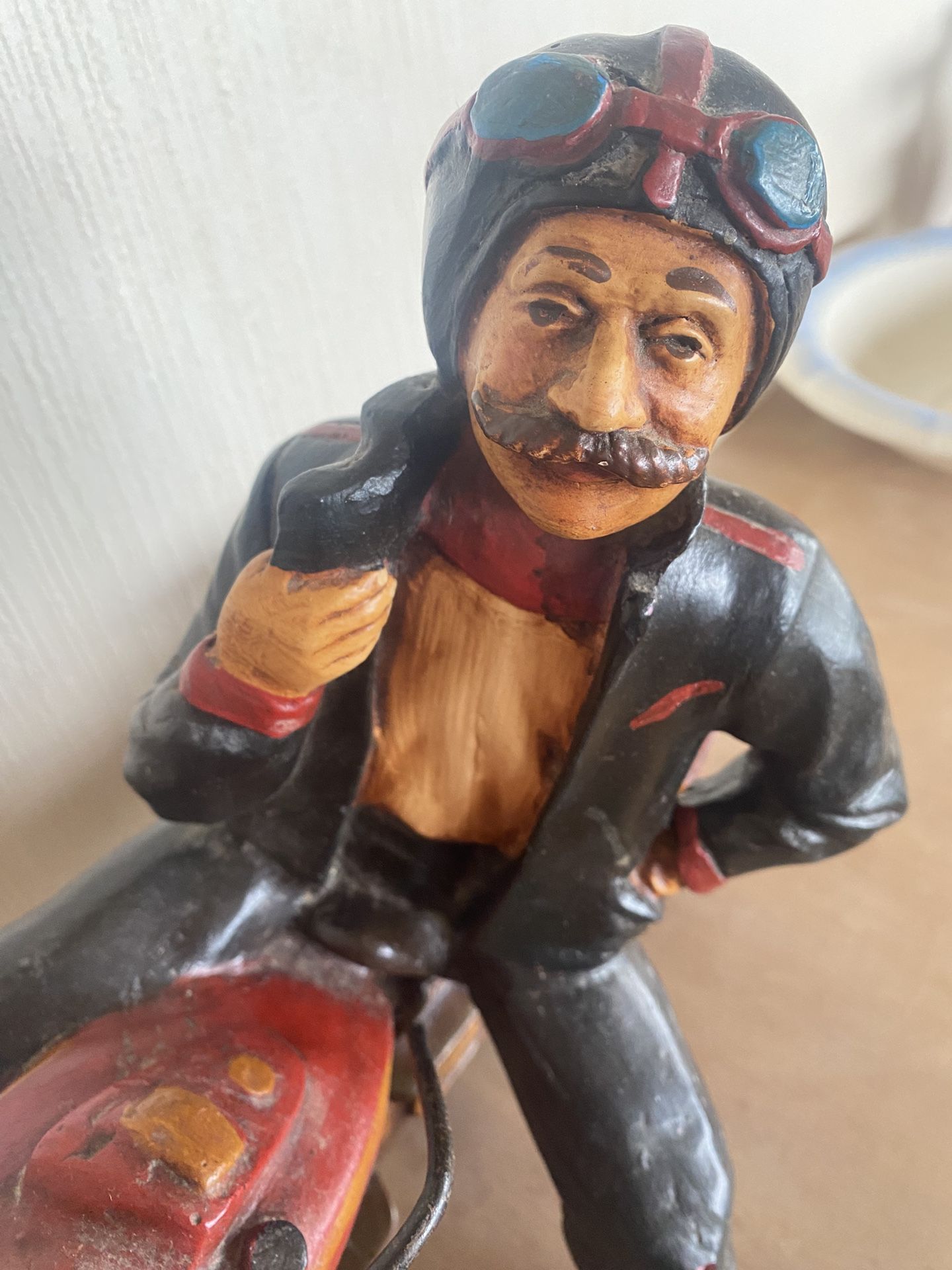Vintage Man On Motorcycle Road Warrior Large Sculpture . About 20 Inches Long .