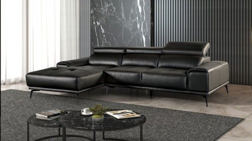Brand New Black Leather Modern Style Sectional Sofa