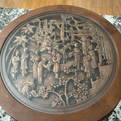 Vintage asian hand carved wooden living room center and side tables