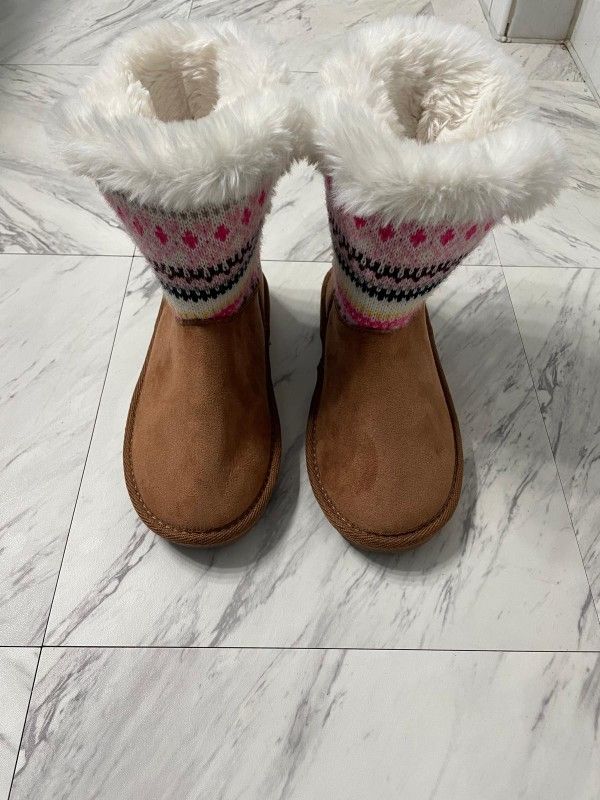 Girls brown And Pink Winter Boots Size 5