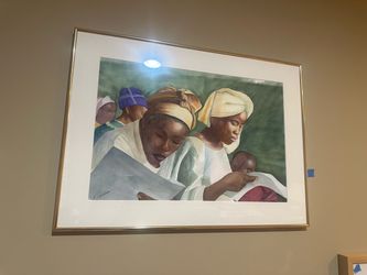Framed Watercolor Painting of Women and Child