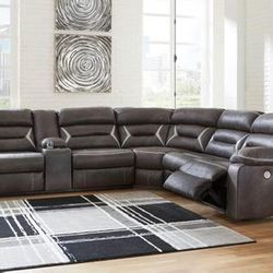 Ashley Brand Reclining Sectional Sofa Couch Dark Gray 