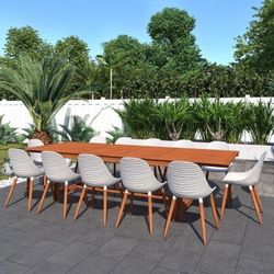 Brand New 13 Piece Extendable Rectangular Table With White Chairs Dining Set | 100% FSC Certified Solid Wood | Ideal Furniture Set For Outdoor