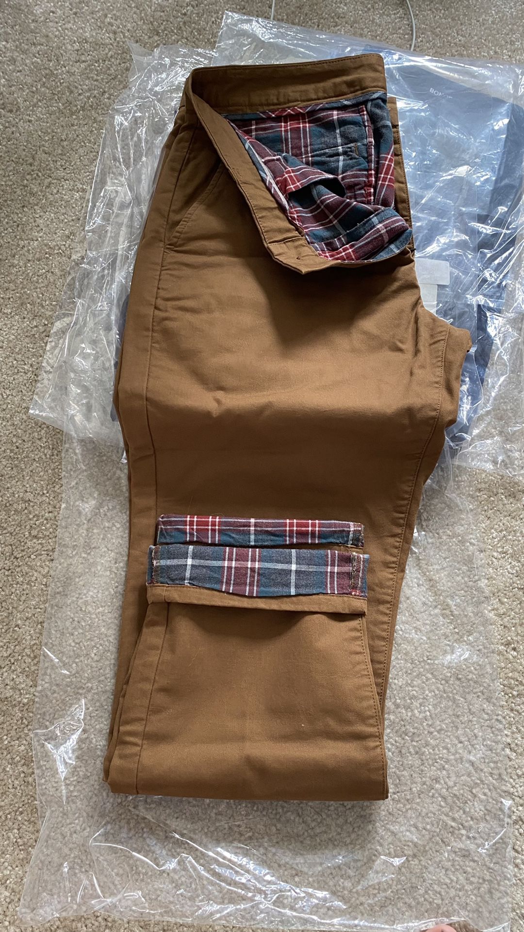 New Bonobos Flannel Lined Chino Athletic Tapered Brown 31x28