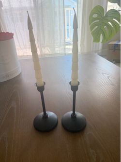 Set of 2 Black Metal Candle Holders with Taper Candles