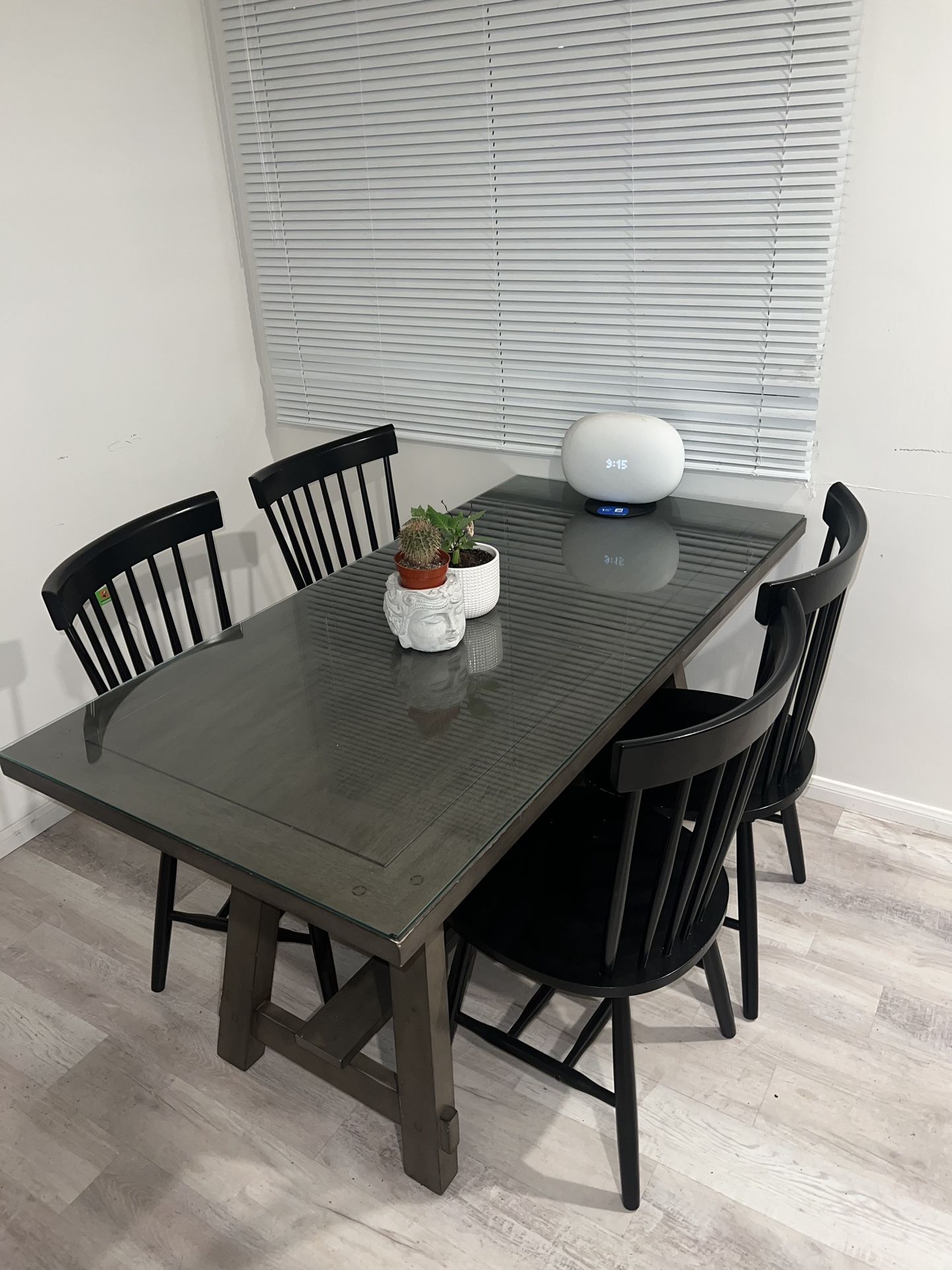 Dark Wood Glass Top Dining Table
