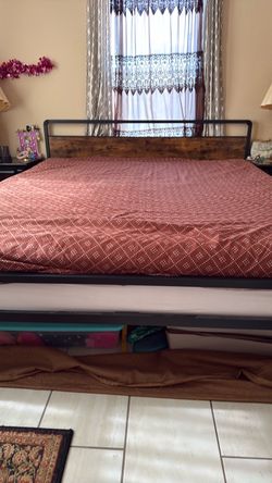 Metal and Wood Platform Bed Frame
