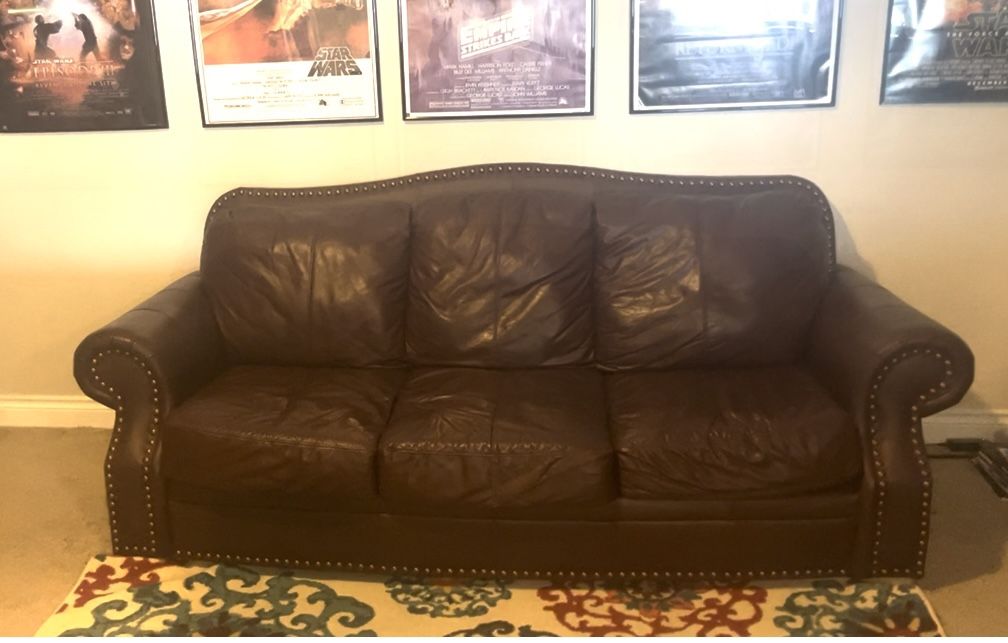 Matching Ashley Furniture Real Brow Leather Couch And Love Seat Set The Leather Chair Is Free With Purchase 