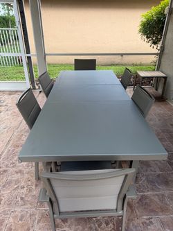 Large Expandable Outdoor Patio Dining Set – 6 Chairs + Side Table – 94.5"