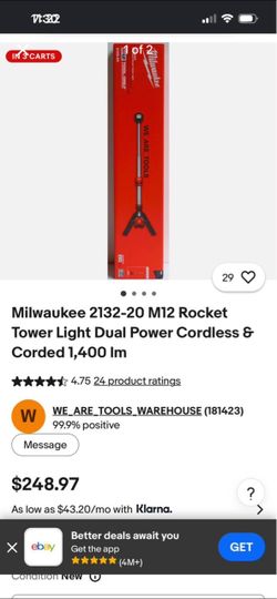 Milwaukee 2132 - 20 M12 Rocket Tower Light Dual Power Cordless