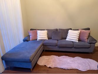 Modern Gray Velvet Sectional Sofa with Chaise Lounge