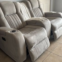Grey Reclining Console Loveseat