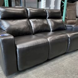 Renaissance Leather Power Reclining Sofa with Drop Down Table, Black