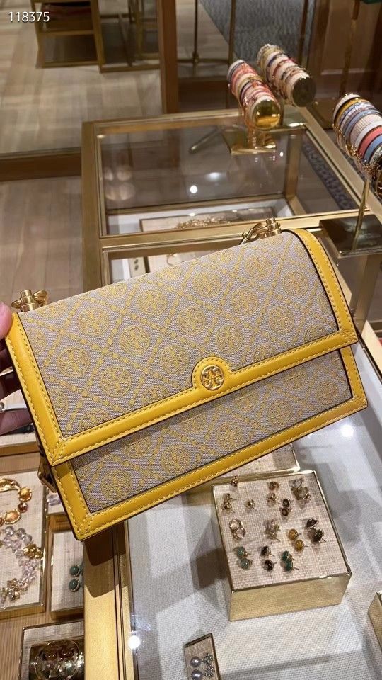 NEW Tory Burch T Monogram Yellow Goldfinch Jacquard Shoulder Bag/Crossbody Bag