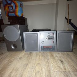 Brookstone Wafer-Thin CD System MP3 Player Flat Panel Speakers Subwoofer