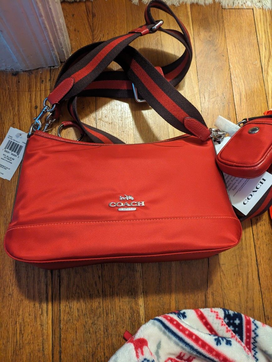 Coach Ellis Shoulder Bag Nylon Crossbody w/ Coin Pouch~NWT~ red 