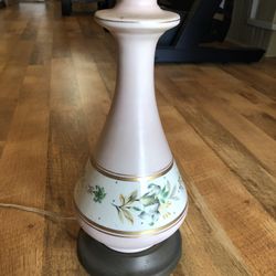 Moving! Pair Of Greenspan Vintage Pink Porcelain floral Hand painted Lamp On Brass Base