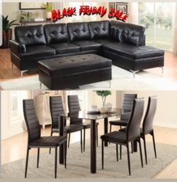 BLACK FRIDAY OFFER. SECTIONAL SOFA & 5PCS DINING SET. $53 DOWN PAYMENT