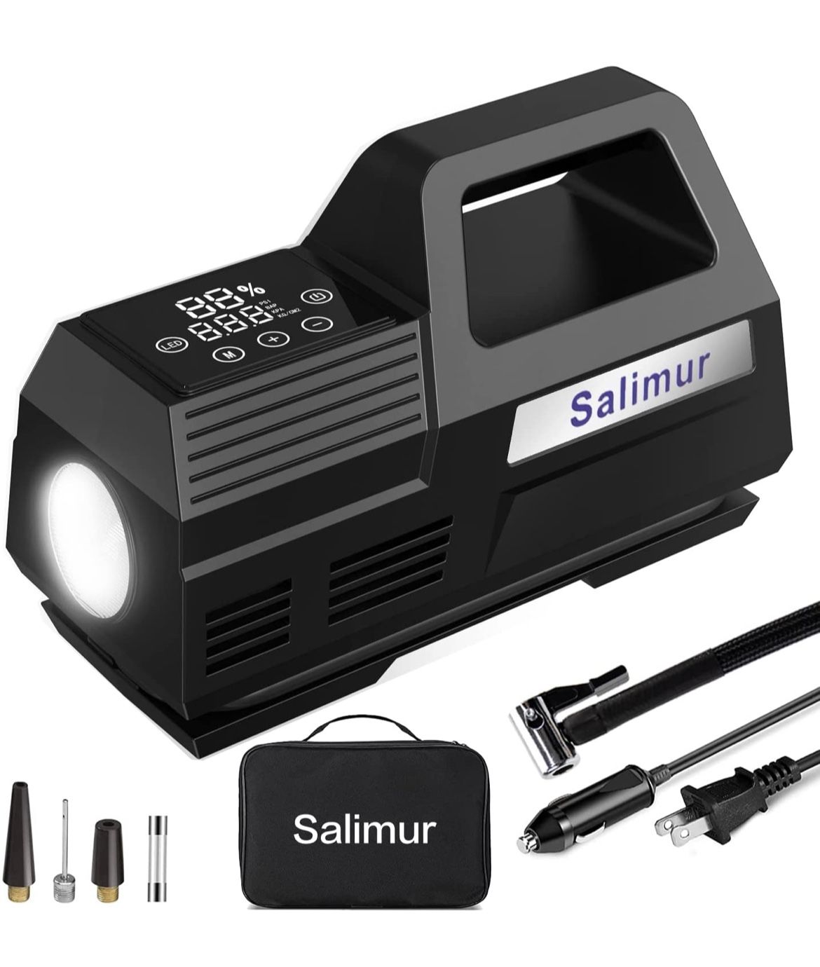 Tire Inflator 12V DC / 110V AC Portable Air Compressor with Digital Pressure Gauge, Electric AC/DC Auto Tire Pump for Car Tires and Other Inflatables 