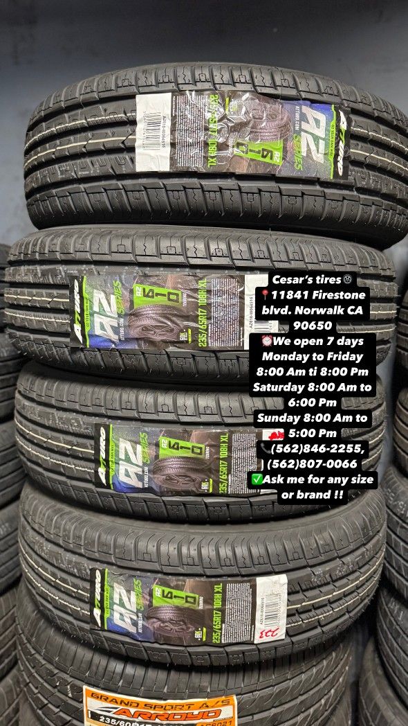 235/65R17 ATURO HT A SET OF FOUR NEW TIRES, INCLUDES MOUNTING AND BALANCING WITH WARRANTY, ASK  ME FOR ANY SIZE OR BRAND, WE HAVE THE BEST PRICES!!