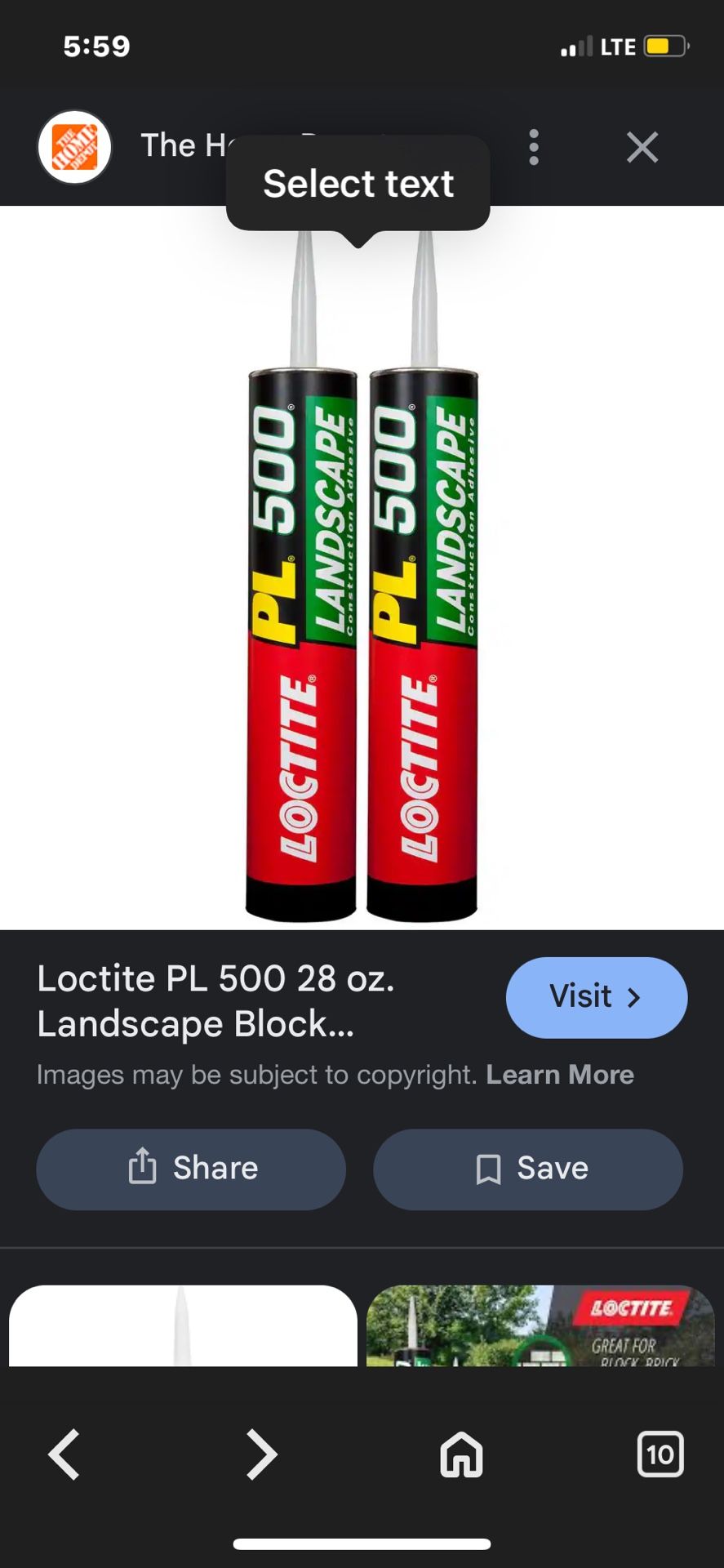 Loctite PL 500 Landscape Qty5 Retail Price 14.99 Ea.