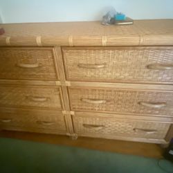 Wicker Furniture…dresser, mirror, Headboard, Nightstand. 