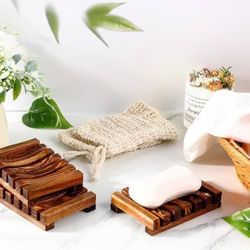 Bamboo Soap Tray and Exfoliating Bag Set 