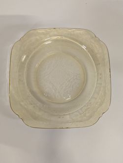 Vintage Yellow Depression Glass Square Plate with Gold Trim