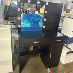 Black Makeup Vanity Desk with Mirrors and Power Outlet, Dressing Table with 4 Drawers, 3 Lighting Modes for Bedroom