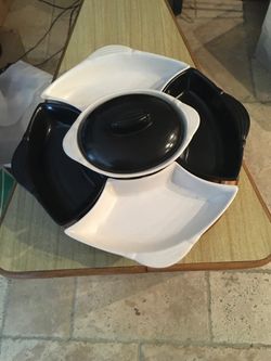Vintage mcm Black and White Ceramic lazy Susan serving tray