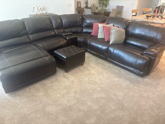 Dark Brown Leather Reclining Sectional – $500