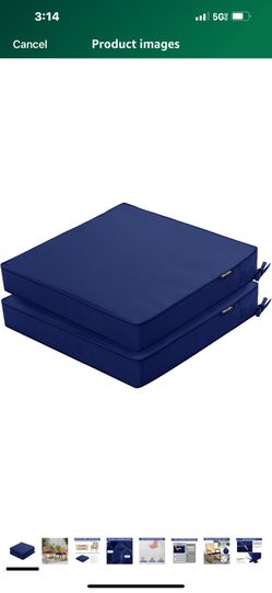 Outdoor Chair Cushions, 19 x 19 Inch, Navy, Set of 2 Waterproof, Thick, Patio Seat Cushion, with Tie, 5 Year Color Fastness, for Garden Lawn Patio Fur