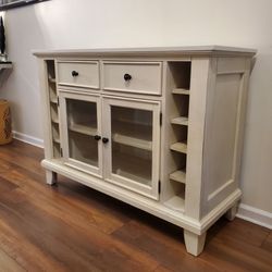 Cream Wood Sideboard Cabinet with Glass Doors