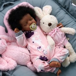 Lifelike Reborn Dolls Black -17Inch Soft Body & Curls Realistic-Newborn Dolls Real Life Dolls