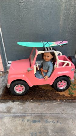 Our Generation Jeep with doll and surfboard