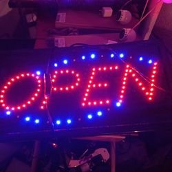 OPEN sign   with On/Off switch and chain to hang the sign
