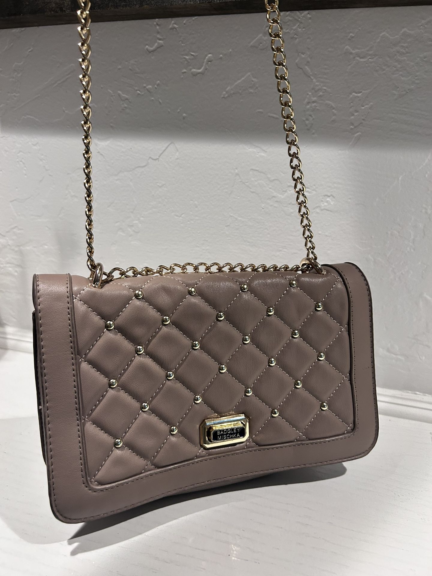 Tan Quilted Badgley Mischka Crossbody Purse