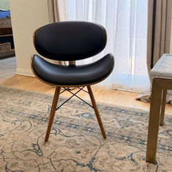 Mic Century Black Leather Chair With Wood Trim