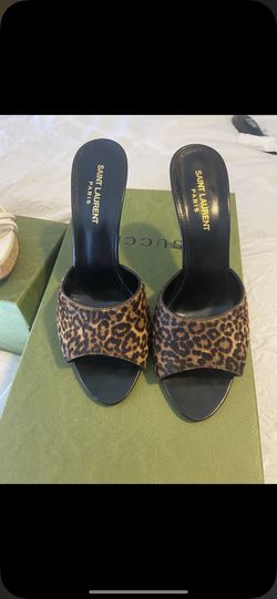 Saint Laurent Leopard Print Slide High Heel