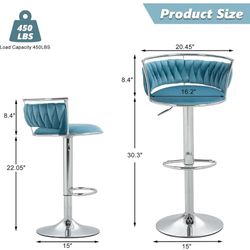 NEW (never Used) UIXE 360 Degrees Swivel Bar Stool Set Of 2 