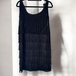 California Costume L Black Flapper Fringed Dress Halloween Costume Holiday Party