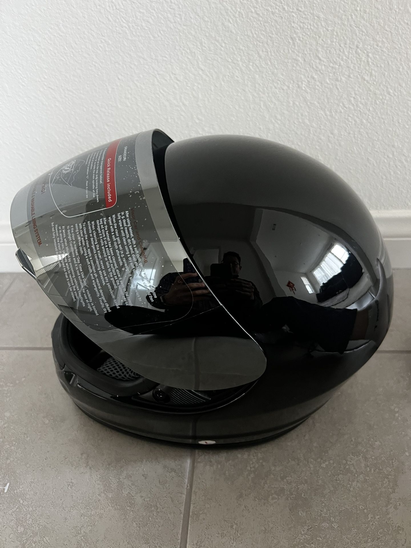 Bike Helmet Black Silver Visor Dot New Size Large