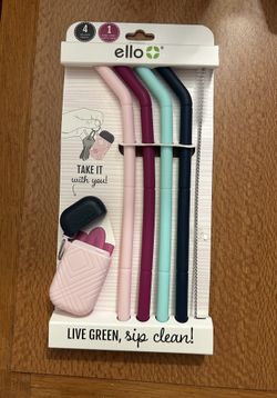 Ello 4pk Compact Fold and Store Silicone Straw Set