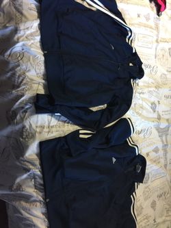 Two Blue and white youth Adidas zip-up jackets