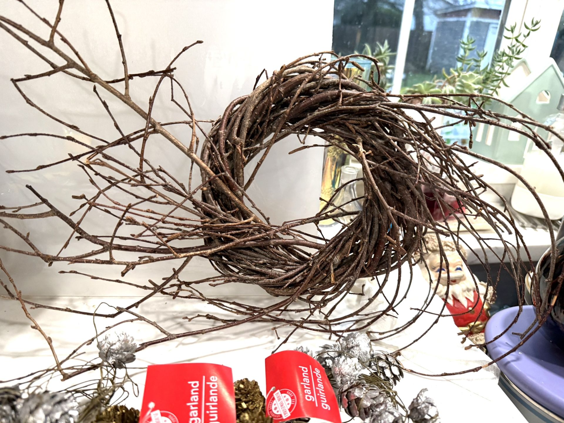 Natural Twig Wreaths, Small Pine Cone Garlands and Cinnamin Sticks for Crafting
