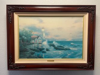 Thomas Kincaid  #185 (G/P)  Beacon of Hope Seaside Memories I series, Canvas 27Wx18H Frame 26 1/2 H x  35 1/4 W