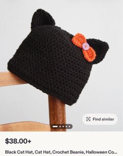 Toddler Black Crochet Cat Ear Beanie Hat